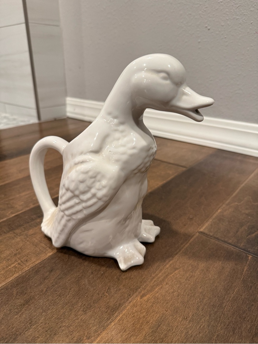 Vintage White Ceramic Duck Pitcher - cottage core grandma